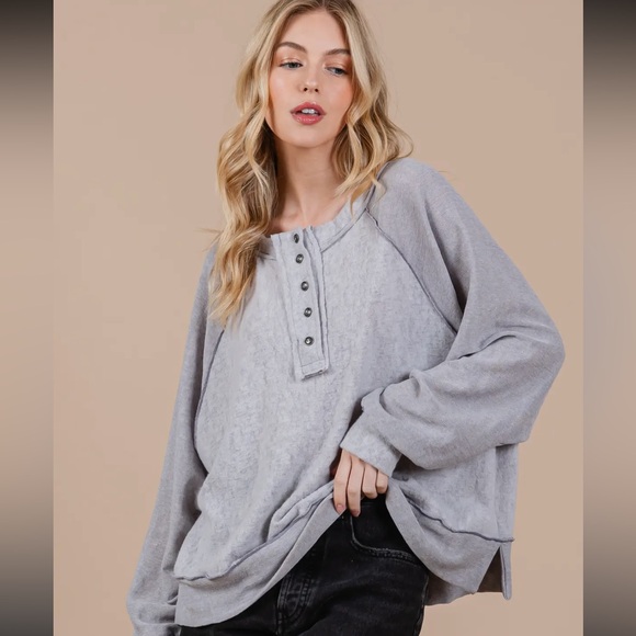 Solid Loose Fit Knit Sweatshirt - Picture 2 of 5